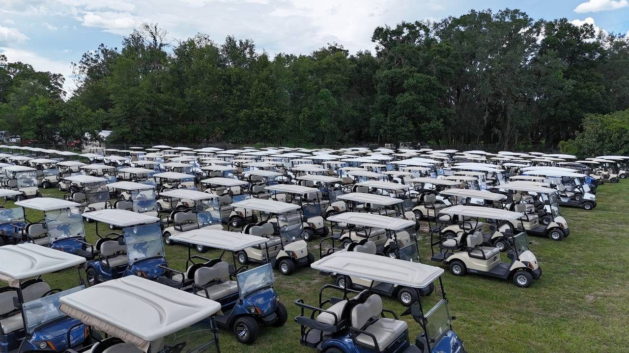 Rows of rental carts at the Belleview lot
